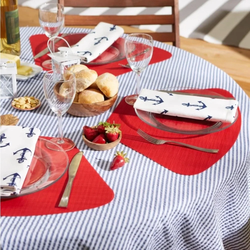 Nautical Blue Solid Round Table Placemat (Set of 6) - 13x18.75 Tango Red